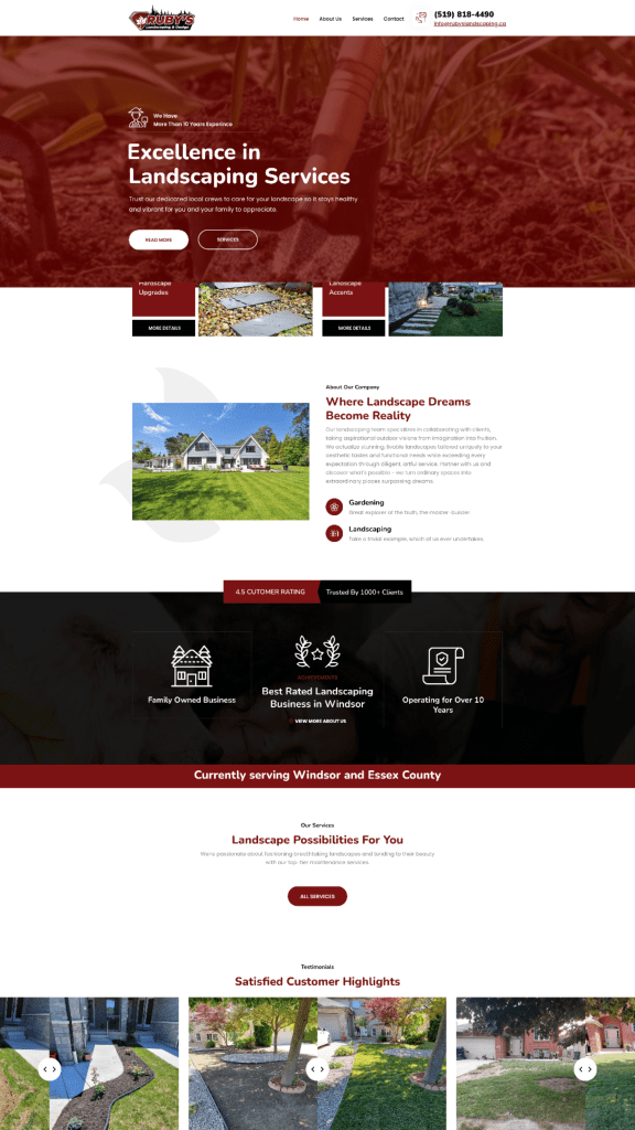 Landscaping service website for Ruby’s Landscaping, crafted by a Windsor web design expert.