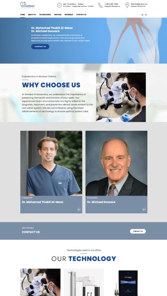 Clean, professional dental website developed for Windsor Endodontics by a top web development agency.